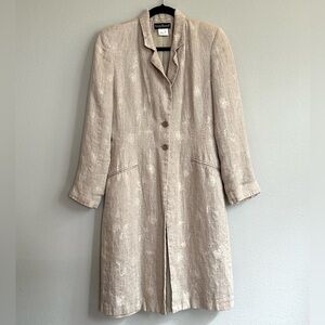 Harve Benard linen floral thread design Beige Women's Long Blazer